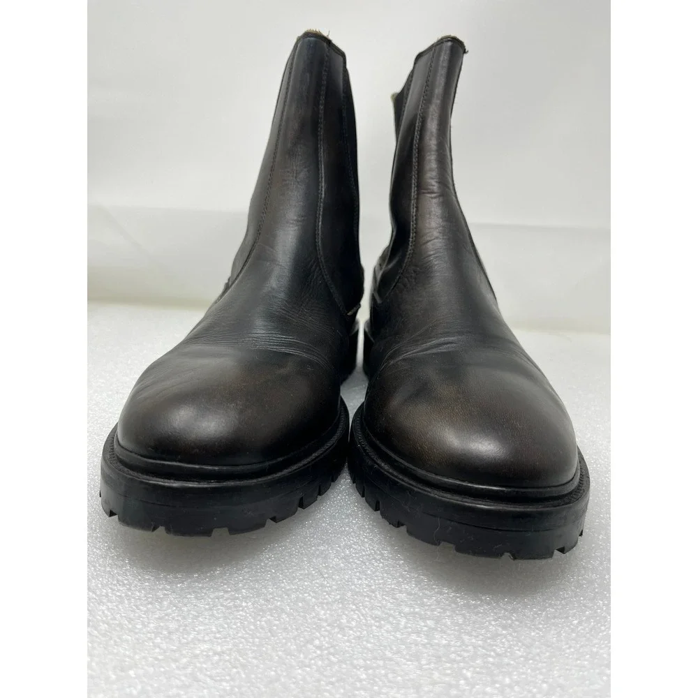 AllSaints Mens 11 Leather Chelsea Boots Dark Brown Lug Sole Distressed 01-11-94